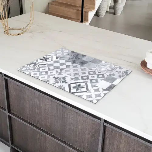 Patronen - Grijs - Mozaïek Inductie beschermer vinyl 3mm klein -sfeer8