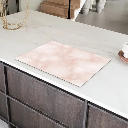 Roze - Marmer - Crème Inductie beschermer vinyl 3mm klein 276 -sfeer8