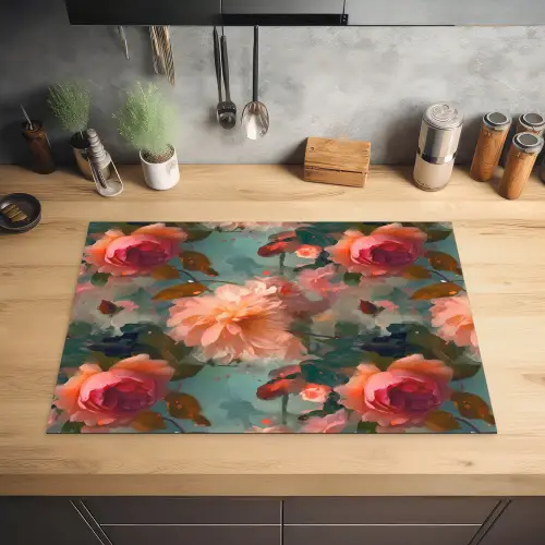 Roze - Patroon - Bloemen Inductie beschermer vinyl 3mm klein 276 -sfeer5