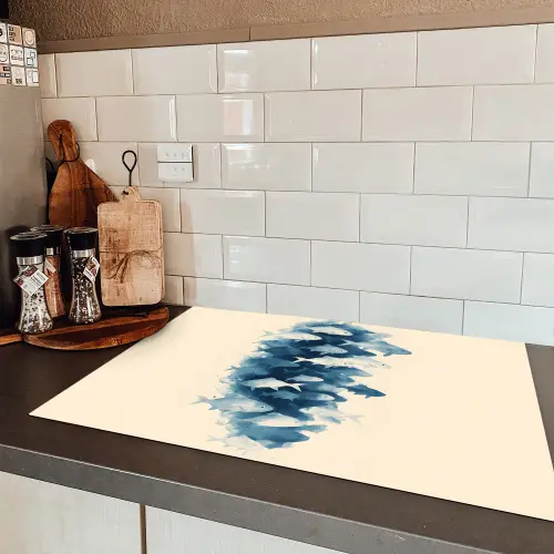 Vissen - Minimalistisch - Blauw Inductie beschermer vinyl 3mm klein -sfeer3