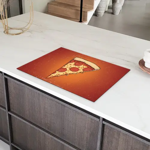 Pizza - Kaas - Rood - Pepperoni Inductie beschermer vinyl 3mm klein -sfeer8