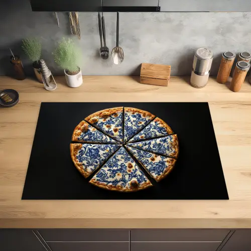 Pizza - Eten - Delftsblauw Inductie beschermer vinyl 3mm klein -sfeer5