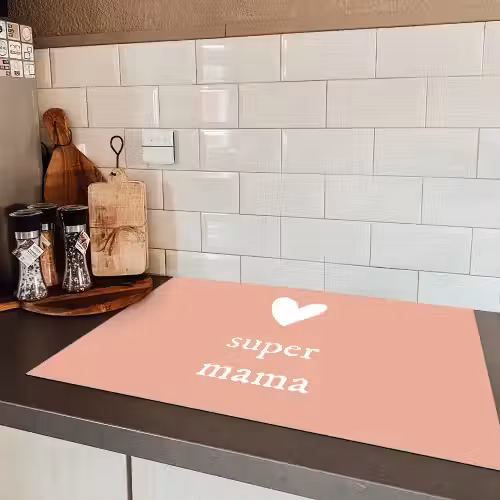 Presentje voor Moederdag super mama lichtroze/wit Inductie beschermer vinyl 3mm klein -sfeer3