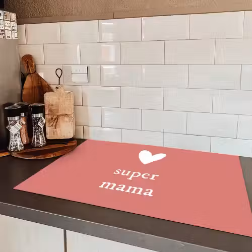 Presentje voor Moederdag super mama roze/wit Inductie beschermer vinyl 3mm klein -sfeer3