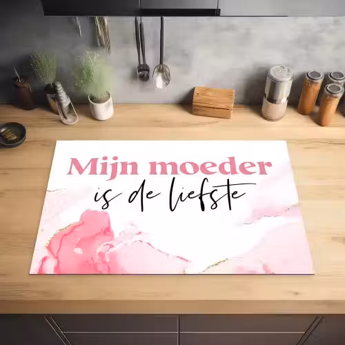 Quote - Mama - Mijn moeder is de liefste - Roze Inductie beschermer vinyl 3mm klein -sfeer5