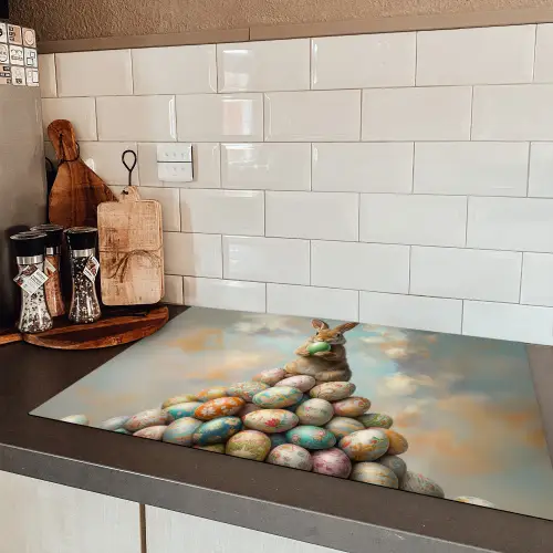 Konijn - Eieren - Kleurrijk Inductie beschermer vinyl 3mm klein -sfeer3