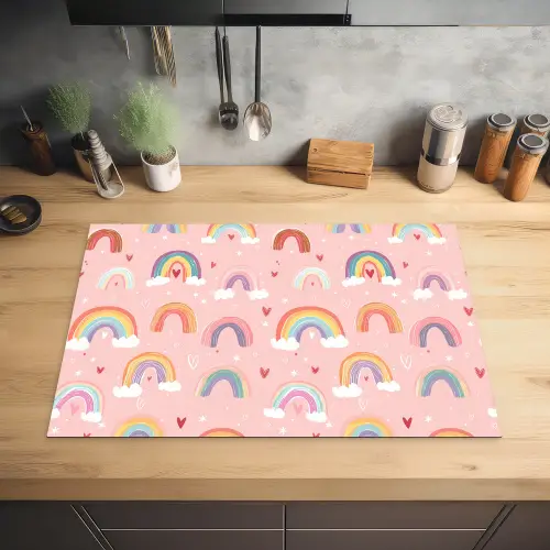 Regenboog - Patroon - Pastel - Handgetekend Inductie beschermer vinyl 3mm klein -sfeer5