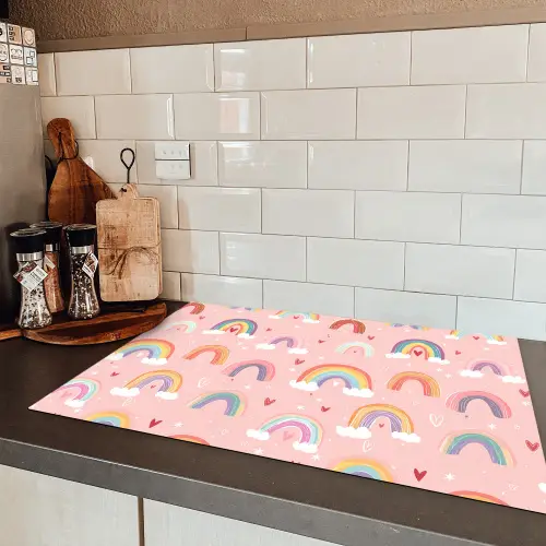 Regenboog - Patroon - Pastel - Handgetekend Inductie beschermer vinyl 3mm klein -sfeer3