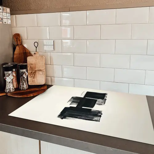 Rechthoeken - Penseelstreken - Abstract - Zwart Inductie beschermer vinyl 3mm klein -sfeer3