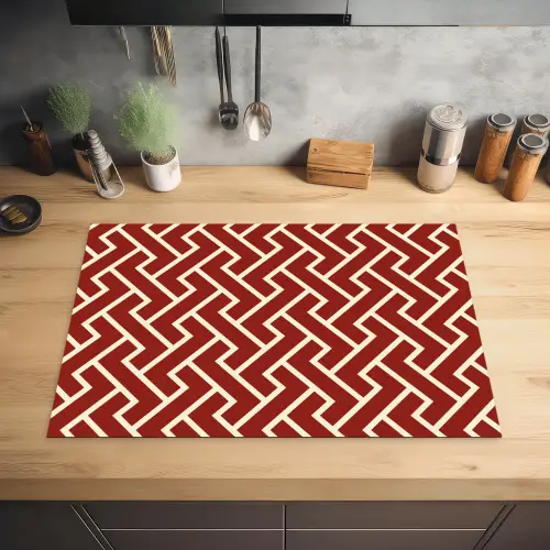 Rood - Beige - Patroon - Lijnen Inductie beschermer vinyl 3mm klein 276 -sfeer5