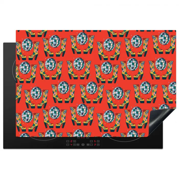 Retro - Disco - Laarzen - Rood - Multi Inductie beschermer vinyl 3mm klein 276 -3d