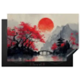 Rode zon - Rivier - brug - Bomen Inductie beschermer vinyl 3mm klein -3d