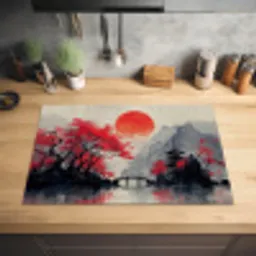 Rode zon - Rivier - brug - Bomen Inductie beschermer vinyl 3mm klein -sfeer5