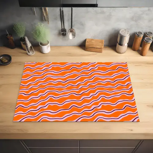 Retro - Golvend - Oranje Inductie beschermer vinyl 3mm klein 276 -sfeer5