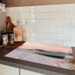 Rustiek - Roeiboot - Zandstrand Inductie beschermer vinyl 3mm klein -sfeer3