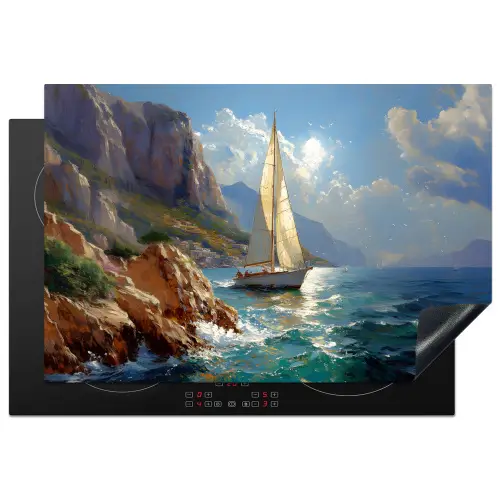 Zeilschip - Zee - Rotsen - Wolken Inductie beschermer vinyl 3mm klein -3d
