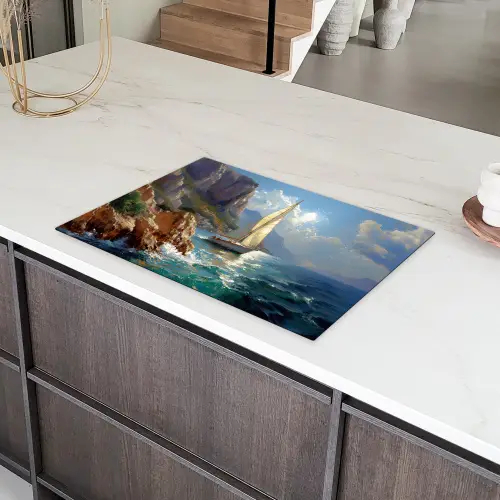 Zeilschip - Zee - Rotsen - Wolken Inductie beschermer vinyl 3mm klein -sfeer8