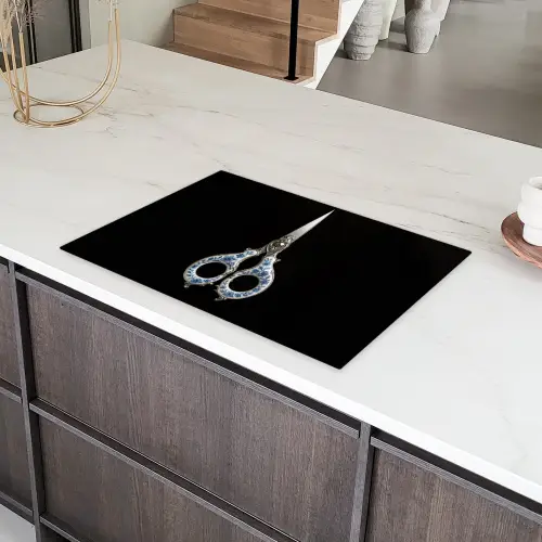 Schaar - Delfts blauw - Zwart Inductie beschermer vinyl 3mm klein -sfeer8