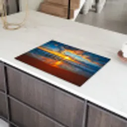 Zee - Zonsondergang - Strand - Wolken - Oranje Inductie beschermer vinyl 3mm klein -sfeer8