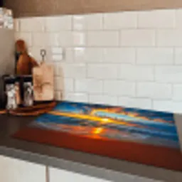 Zee - Zonsondergang - Strand - Wolken - Oranje Inductie beschermer vinyl 3mm klein -sfeer3