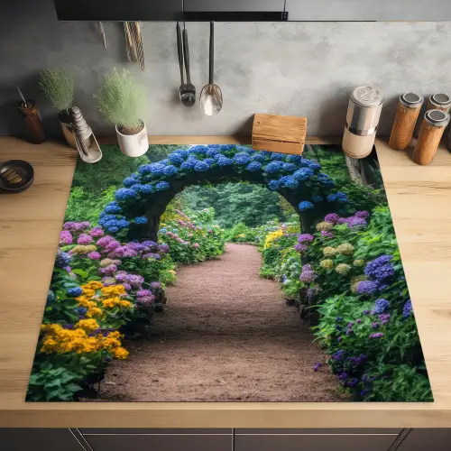Doorkijk - Bloemen - Hortensia - Pad Inductie beschermer vinyl 3mm middel -sfeer5