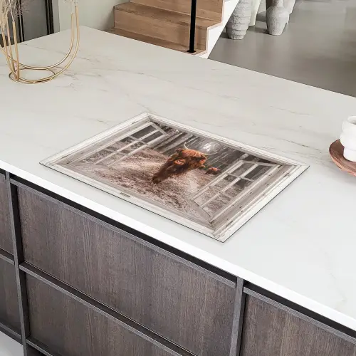 Doorkijk - Schotse Hooglander - Raam Inductie beschermer vinyl 3mm klein -sfeer8