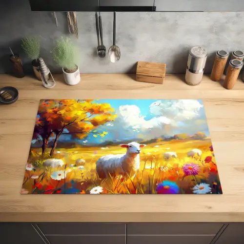 Schaap - Weide - Bloemen Inductie beschermer vinyl 3mm klein -sfeer5
