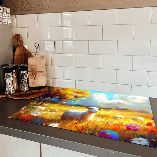 Schaap - Weide - Bloemen Inductie beschermer vinyl 3mm klein -sfeer3