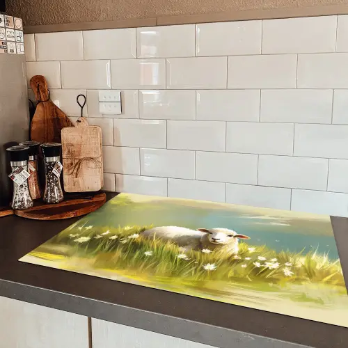 Schaap - Weide - Groen Inductie beschermer vinyl 3mm klein -sfeer3