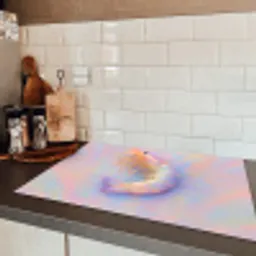 Garnaal - Subtiele structuur - Blauw - Roze Inductie beschermer vinyl 3mm klein -sfeer3