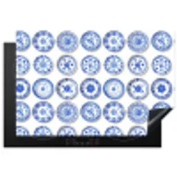 Borden - Bloemen - Patroon - Blauw Inductie beschermer vinyl 3mm klein 276 -3d