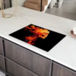 Schedel - Oranje - Zijaanzicht - Vlammen Inductie beschermer vinyl 3mm klein -sfeer8