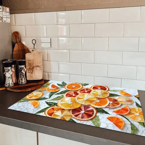 Schijfjes - Fruit - Oranje - Mozaïek Inductie beschermer vinyl 3mm klein -sfeer3