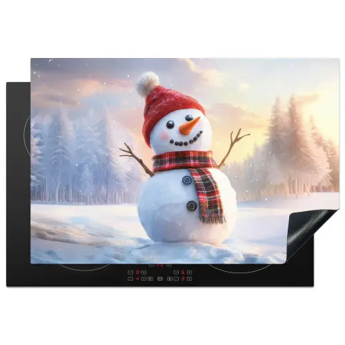Sneeuwpop - Zonsondergang - Wit Inductie beschermer vinyl 3mm klein -3d
