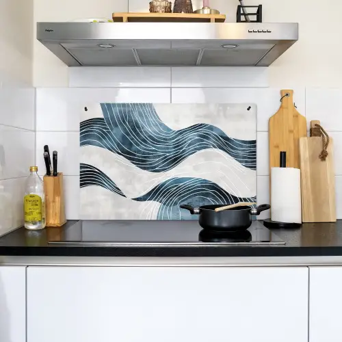 Lijnen - Golven - Abstract - Blauw Inductie beschemer met haakjes klein -sfeer2