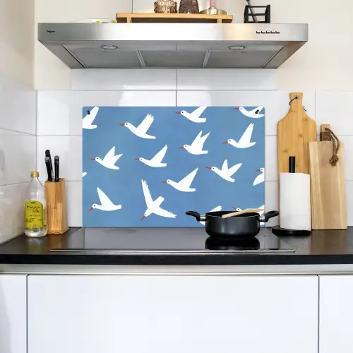 Vogels - Wit - Patroon Inductie beschemer met haakjes klein -sfeer2