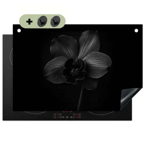 Zwart - Bloem - Orchidee Inductie beschemer met haakjes klein -3d