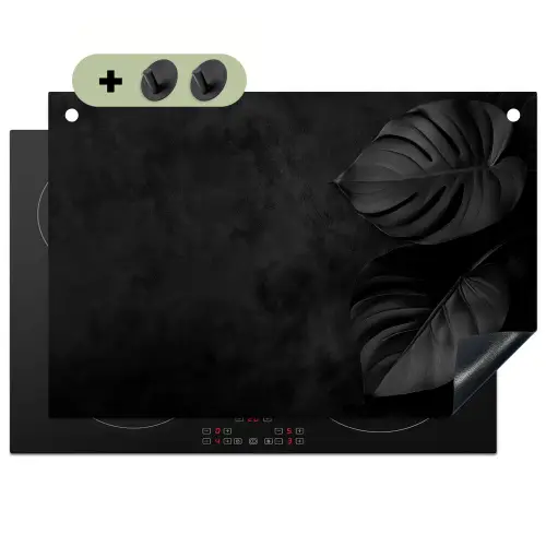 Zwart - Blad - Monstera Inductie beschemer met haakjes klein -3d