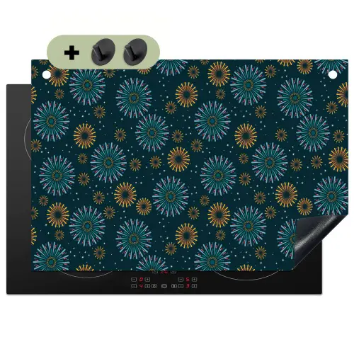Blauw - Patroon - Retro Inductie beschemer met haakjes klein 777 -3d