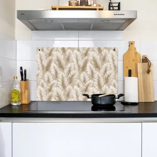 Botanisch - Patroon - Beige Inductie beschemer met haakjes klein 777 -sfeer2