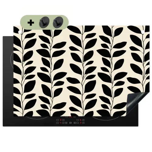 Botanisch - Dessin - Zwart - Beige Inductie beschemer met haakjes klein 777 -3d