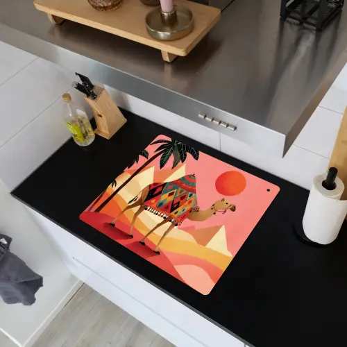 Kameel - Pyramides - Rode zon Inductie beschemer met haakjes middel -sfeer1