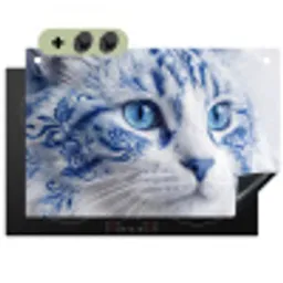 Kat - Patroon - Blauw Inductie beschemer met haakjes klein -3d
