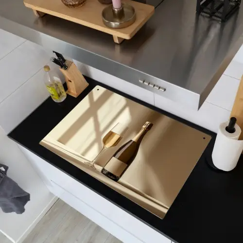 Champagne - Beige - Schaduw - Bubbels Inductie beschemer met haakjes klein -sfeer1