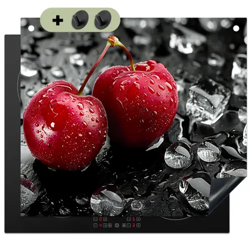 Kersen - Rood - Fruit - Zwart Inductie beschemer met haakjes middel -3d