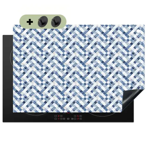 Diamant - Patroon - Blauw - Wit Inductie beschemer met haakjes klein 777 -3d