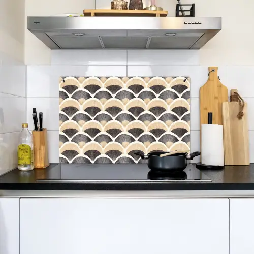 Waaier - Patroon - Zwart - Beige Inductie beschemer met haakjes klein 777 -sfeer2