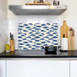 Vissen - Patroon - Blauw - Wit Inductie beschemer met haakjes klein 777 -sfeer2