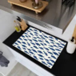 Vissen - Patroon - Blauw - Wit Inductie beschemer met haakjes klein 777 -sfeer1