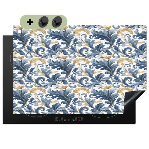 Bloem - Blauw - Goud - Patroon Inductie beschemer met haakjes klein 777 -3d